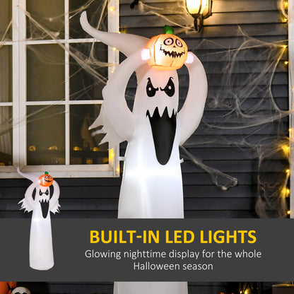 ديكور قابل للنفخ من HOMCOM بطول 6 أقدام و1.8 متر مع إضاءة LED لحفلات الهالوين على شكل شبح ويقطين في الهواء الطلق في الفناء