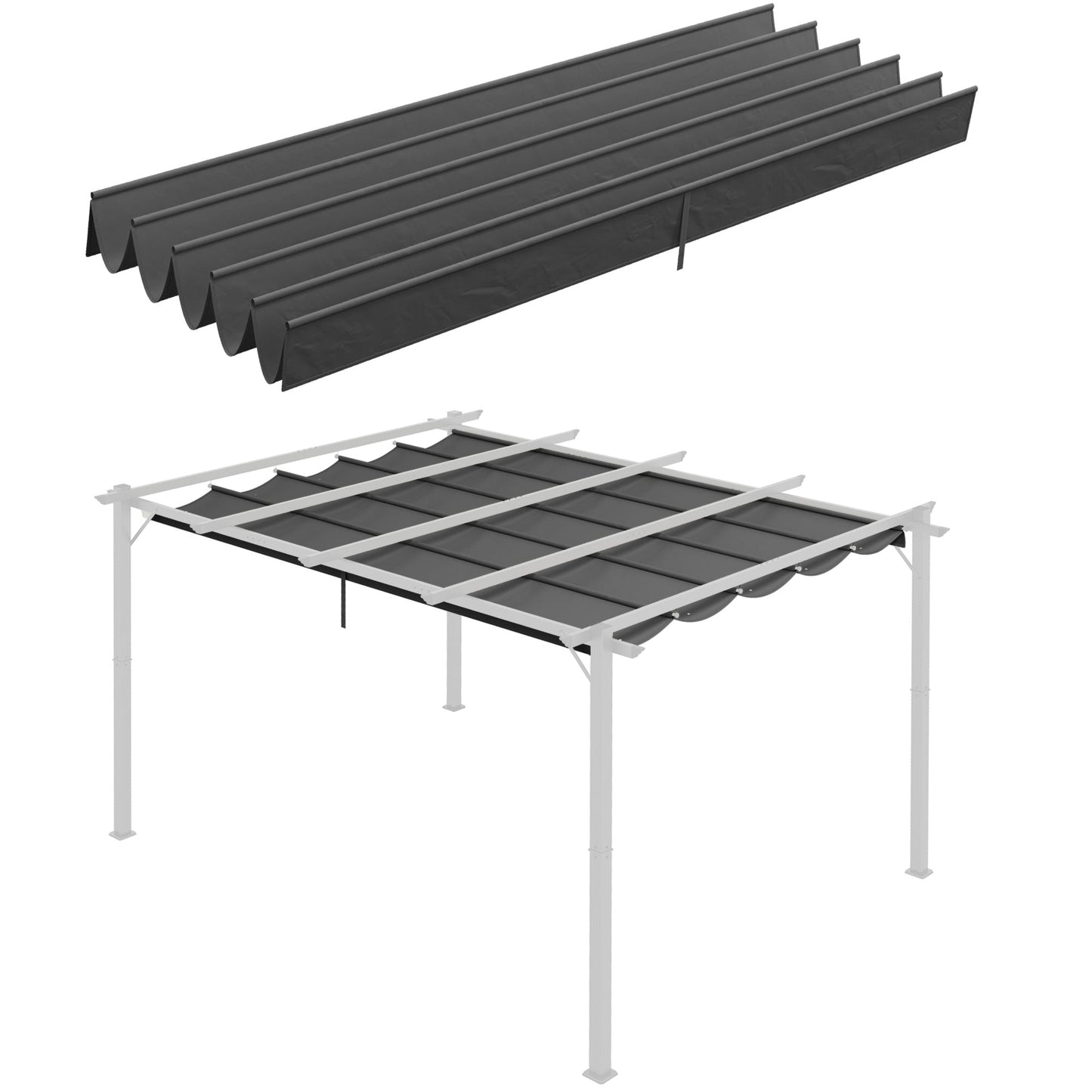 Outsunny Retractable Pergola Cover, 3.5 x 2.6 m Replacement Canopy Fabric for 4 x 3 m Frame, Roof Top Only, Dark Grey