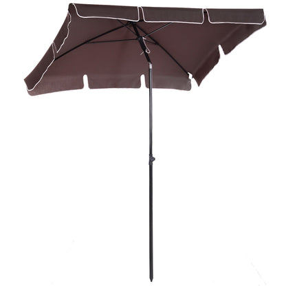 Outsunny Garden Parasol Umbrella, Outdoor Market Table Umbrella with Ruffles & Aluminium Pole, Rectangular Tilting Parasol Sun Shade Canopy, 2 x 1.3m, Brown