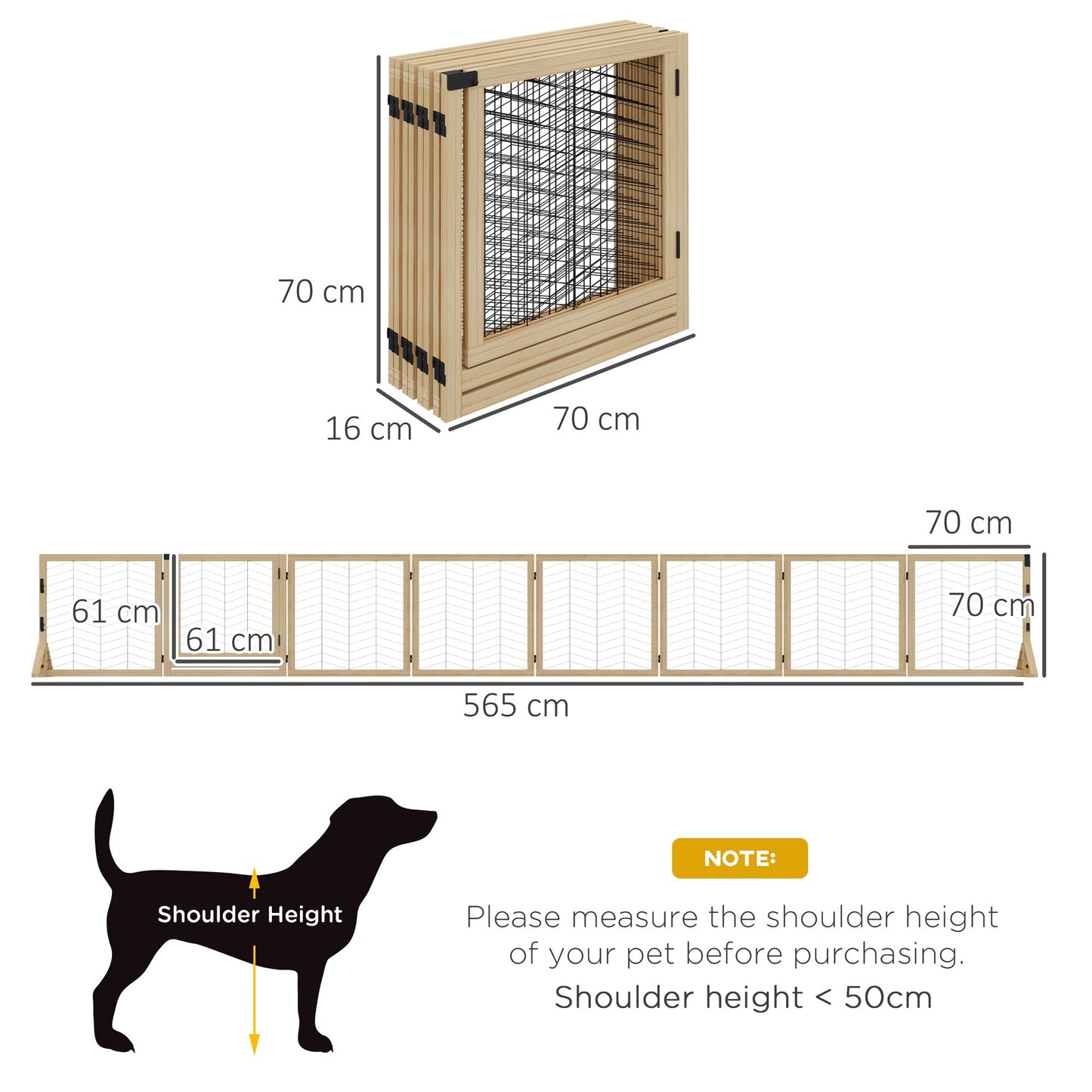 PawHut 8 Panels Foldable Pet Gate with Support Feet, for House, Doorway, Stairs, Small and Medium Dogs - Natural Wood