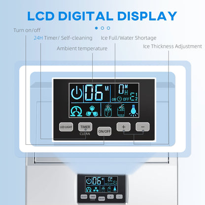 HOMCOM Commercial Ice Maker with 4kg Ice Storage - Silver Tone