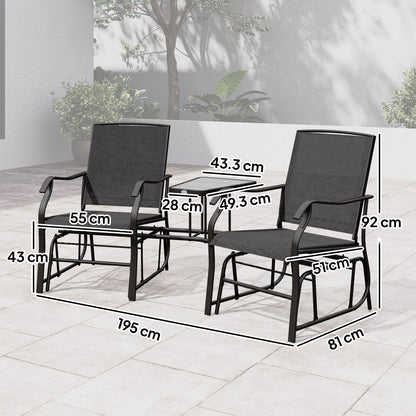 Outsunny Gliding Jack and Jill Seat, with Glass-Top Table - Black