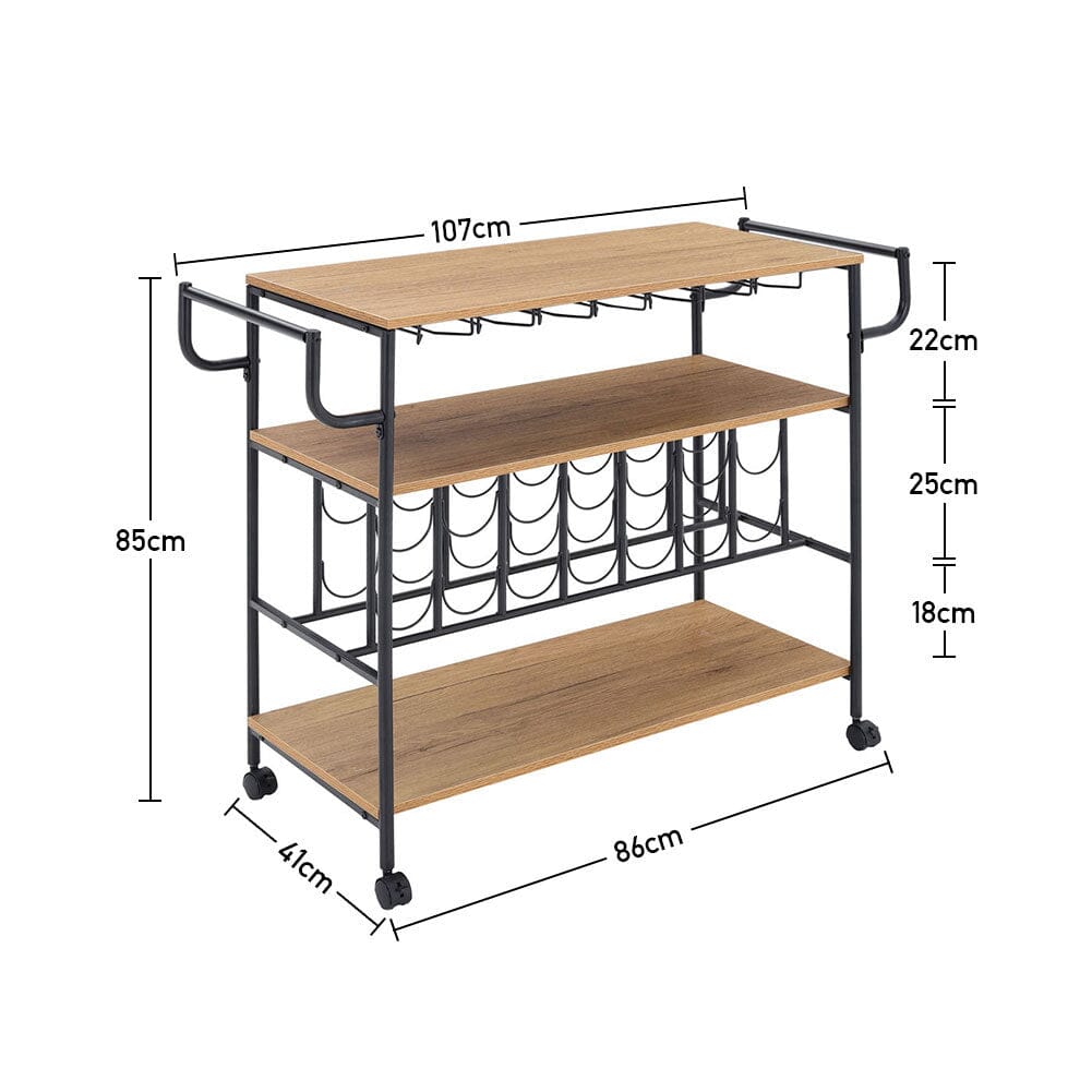Metallic Rolling Serving Bar Cart with Wine Rack