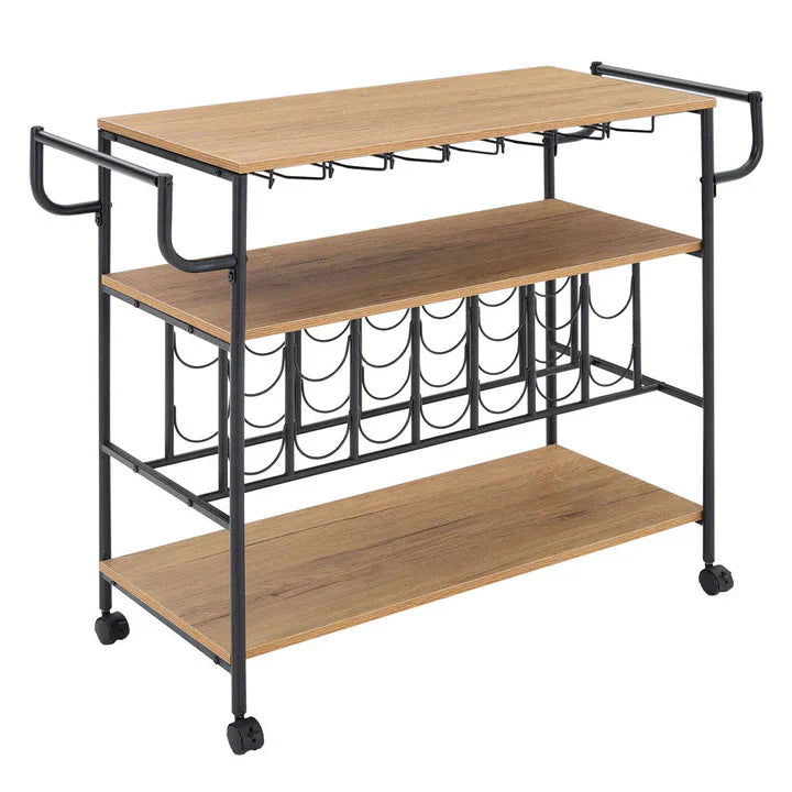 Metallic Rolling Serving Bar Cart with Wine Rack