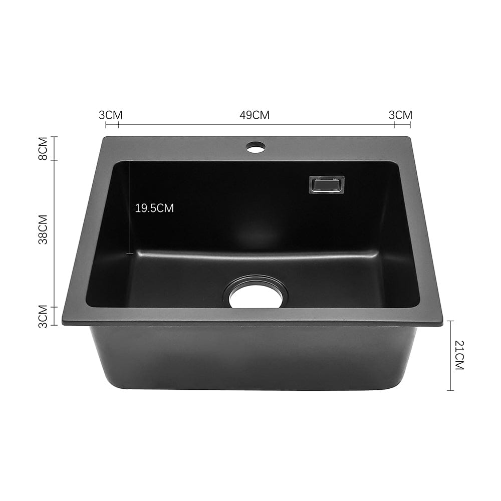 Quartz Undermount Kitchen Sink Single Bowl in Black