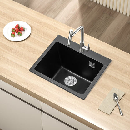 Quartz Undermount Kitchen Sink Single Bowl in Black