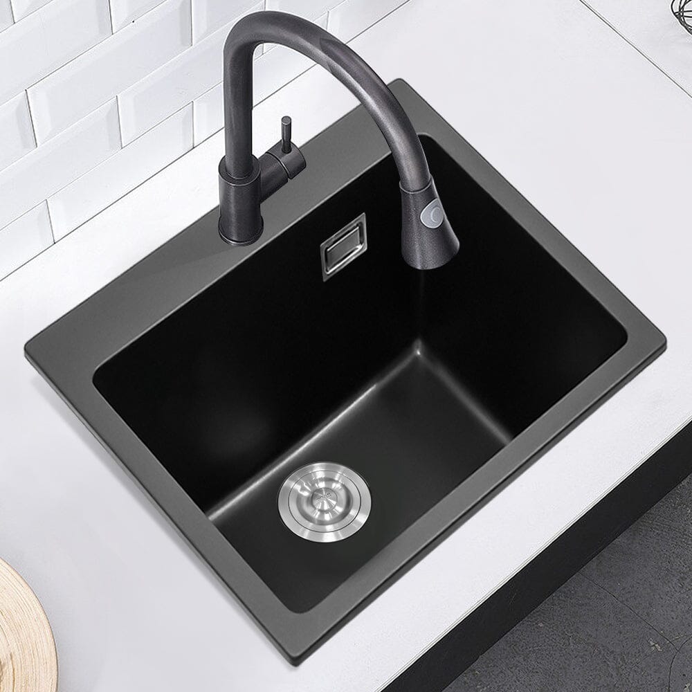 Quartz Undermount Kitchen Sink Single Bowl in Black