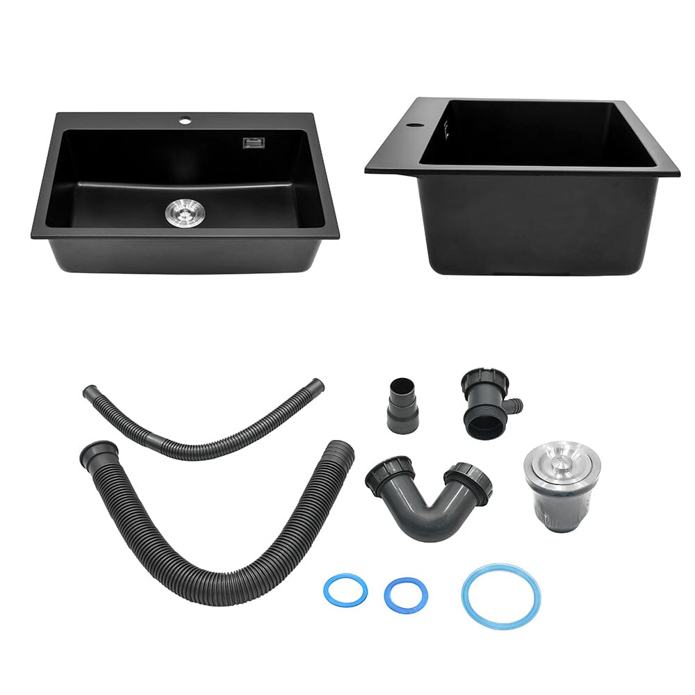 Quartz Undermount Kitchen Sink Single Bowl in Black