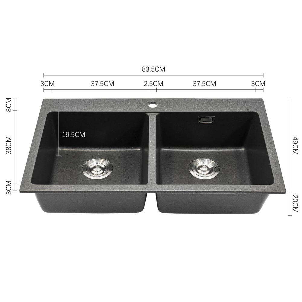 Quartz Undermount Kitchen Sink Double Bowl Black