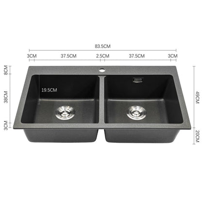 Quartz Undermount Kitchen Sink Double Bowl Black