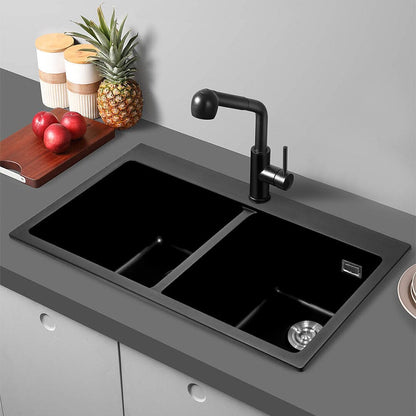 Quartz Undermount Kitchen Sink Double Bowl Black