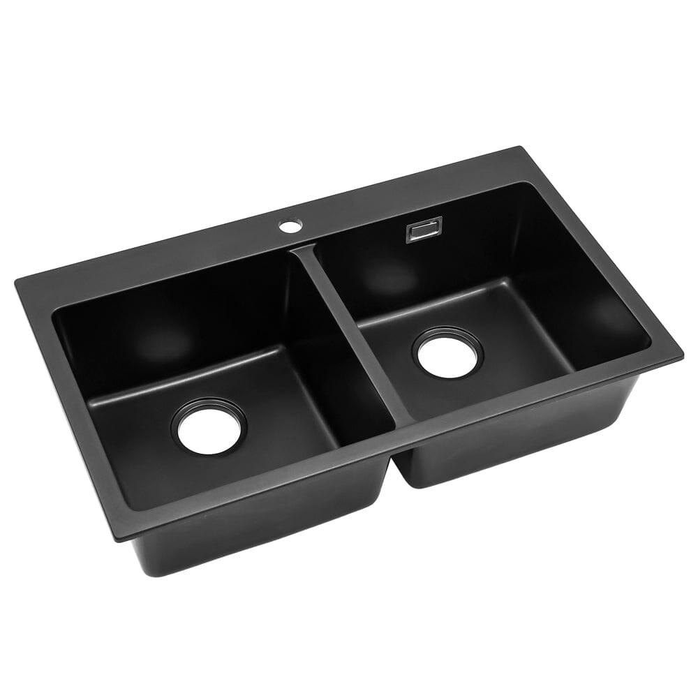 Quartz Undermount Kitchen Sink Double Bowl Black/Grey