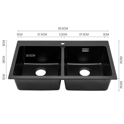 Quartz Undermount Kitchen Sink Double Bowl Black/Grey