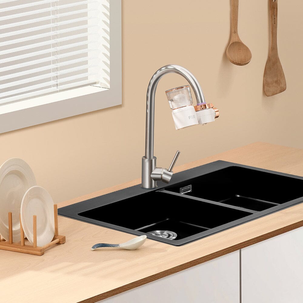 Quartz Undermount Kitchen Sink Double Bowl Black