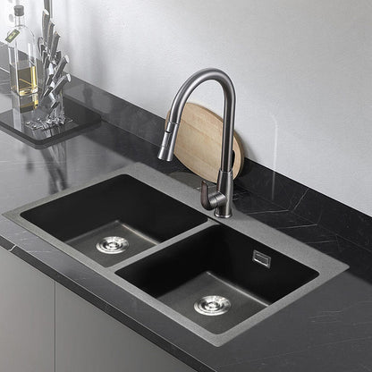 Quartz Undermount Kitchen Sink Double Bowl Black