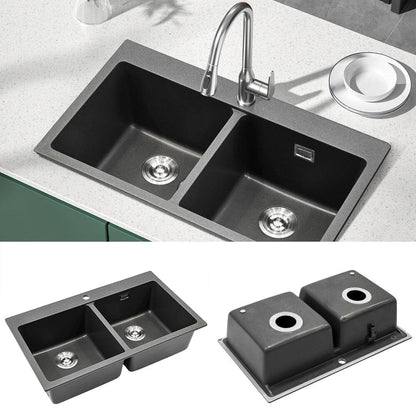 Quartz Undermount Kitchen Sink Double Bowl Black