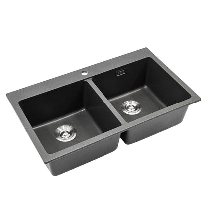 Quartz Undermount Kitchen Sink Double Bowl Black