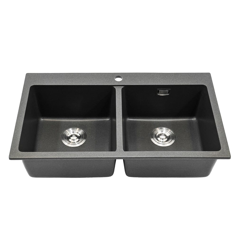 Quartz Undermount Kitchen Sink Double Bowl Black/Grey