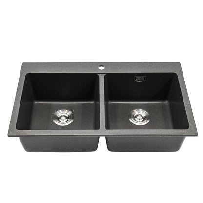 Quartz Undermount Kitchen Sink Double Bowl Black/Grey