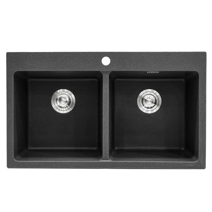 Quartz Undermount Kitchen Sink Double Bowl Black/Grey