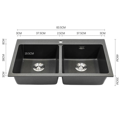 Quartz Undermount Kitchen Sink Double Bowl Black/Grey