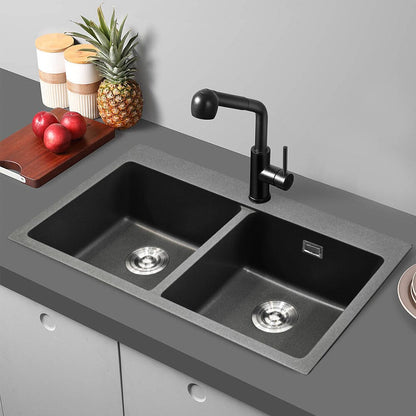 Quartz Undermount Kitchen Sink Double Bowl Black/Grey