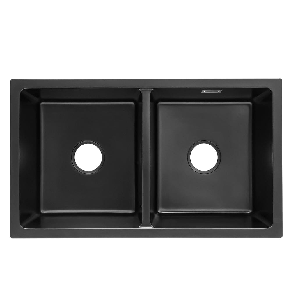 Quartz Undermount Kitchen Sink Double Bowl Black/Grey