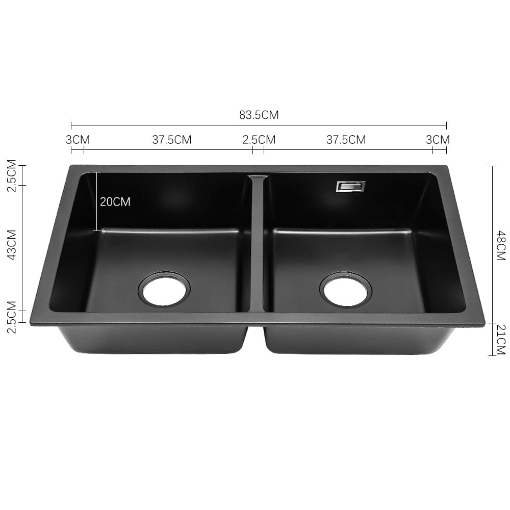 Quartz Undermount Kitchen Sink Double Bowl Black/Grey