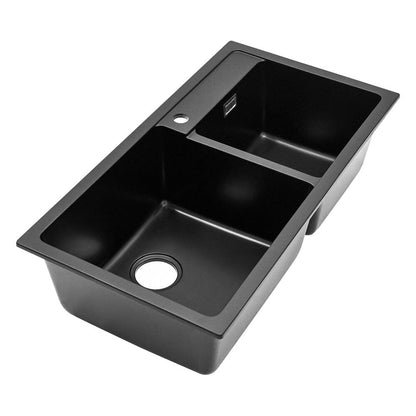 Undermount Double Bowl Quartz Kitchen Sink Black