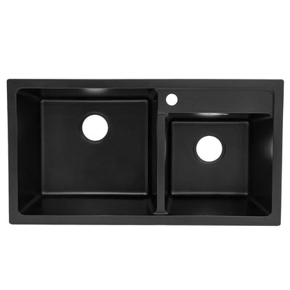 Undermount Double Bowl Quartz Kitchen Sink Black