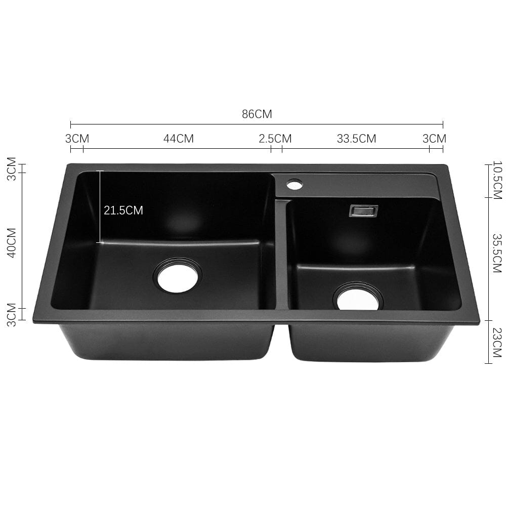 Undermount Double Bowl Quartz Kitchen Sink Black