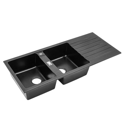 Quartz Undermount Double Bowl Kitchen Sink with Drainboard