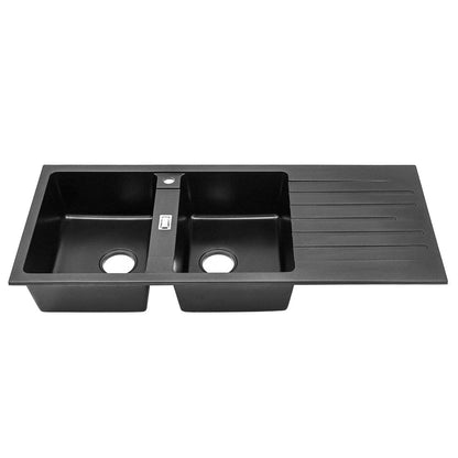 Quartz Undermount Double Bowl Kitchen Sink with Drainboard