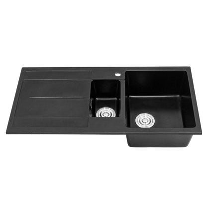 Quartz Undermount Double Bowl Kitchen Sink with Drainboard