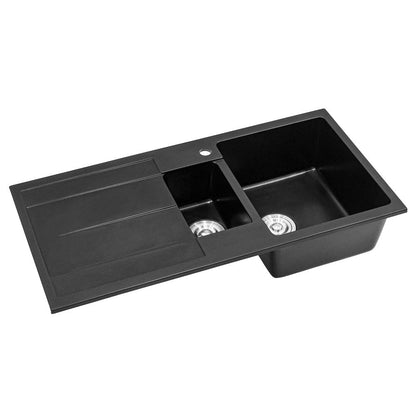 Quartz Undermount Double Bowl Kitchen Sink with Drainboard