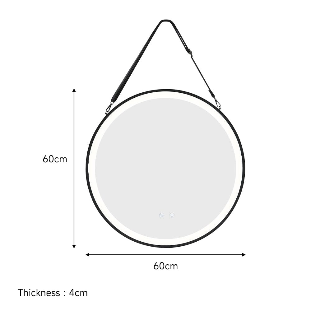 Round Metal LED Mirror with Hanging Strap