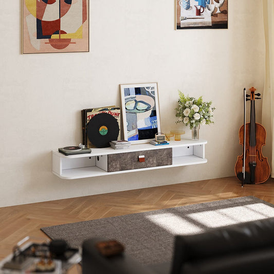 Sleek Floating Cabinet with White and Gray Design