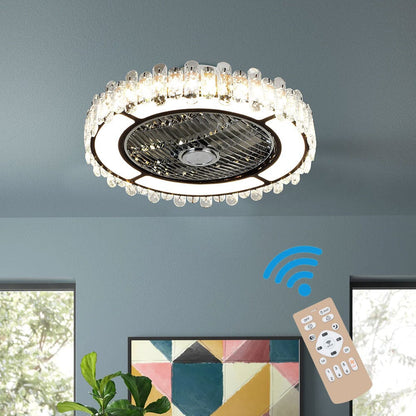 Round Crystal Flush Mount LED Ceiling Fan Light