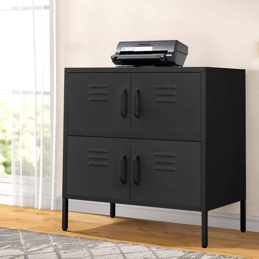 Sleek Black Vertical File Cabinet with Four Doors