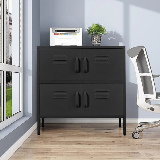 Sleek Black Vertical File Cabinet with Four Doors