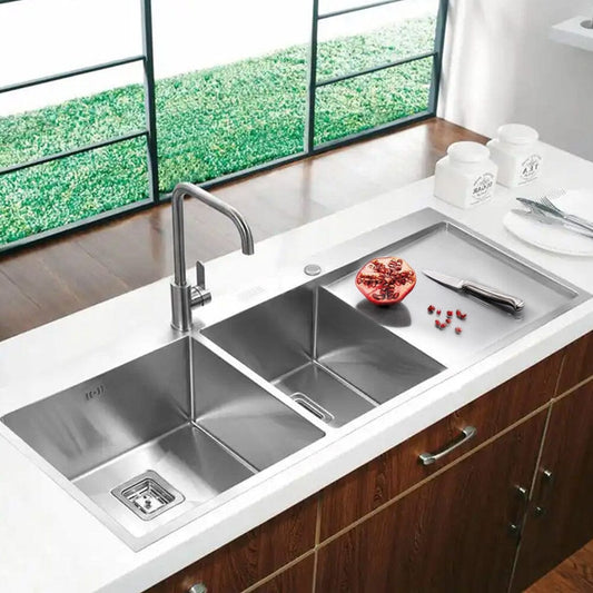 Stainless Steel Inset Kitchen Sink, Double Bowl Drainer Overflow