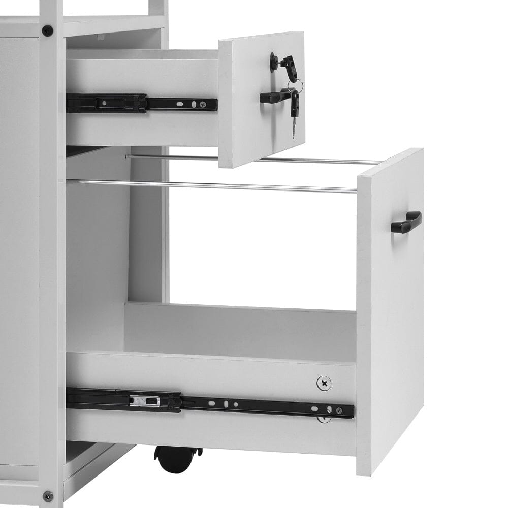 Versatile White Office Cabinet with Lockable Drawers and Mobility