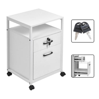 Versatile White Office Cabinet with Lockable Drawers and Mobility