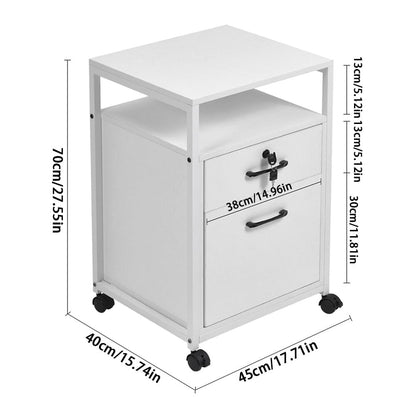 Versatile White Office Cabinet with Lockable Drawers and Mobility