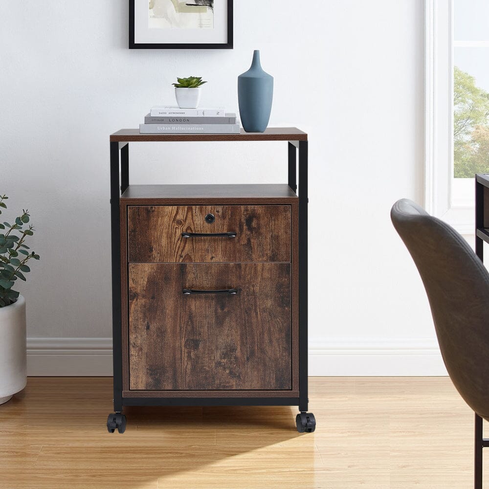 Versatile White Office Cabinet with Lockable Drawers and Mobility