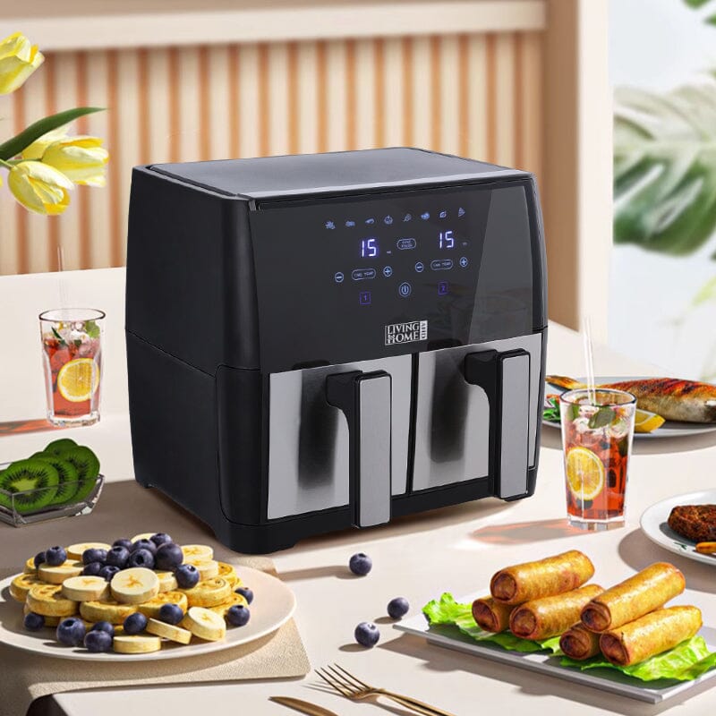 8L Black Touch Screen Air Fryer with Dual Basket