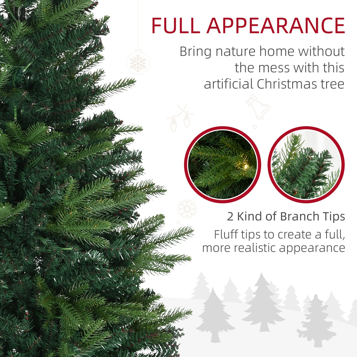 HOMCOM 1.2m 4ft Christmas Tree Entrance DÃ©cor 750 Tips Xmas Pre-lit Tree 80 LED with Vase Base