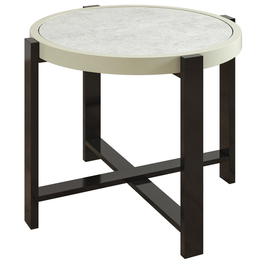 Outsunny Okrągły Mały Stół Ogrodowy, 60 cm Stolik Zewnętrzny z Blatem Ze Szkła Hartowanego Szkłem Imitującym Marmur, Aluminiowa Rama Do Ogrodu, Patio, Balkonu, Jasnoszary