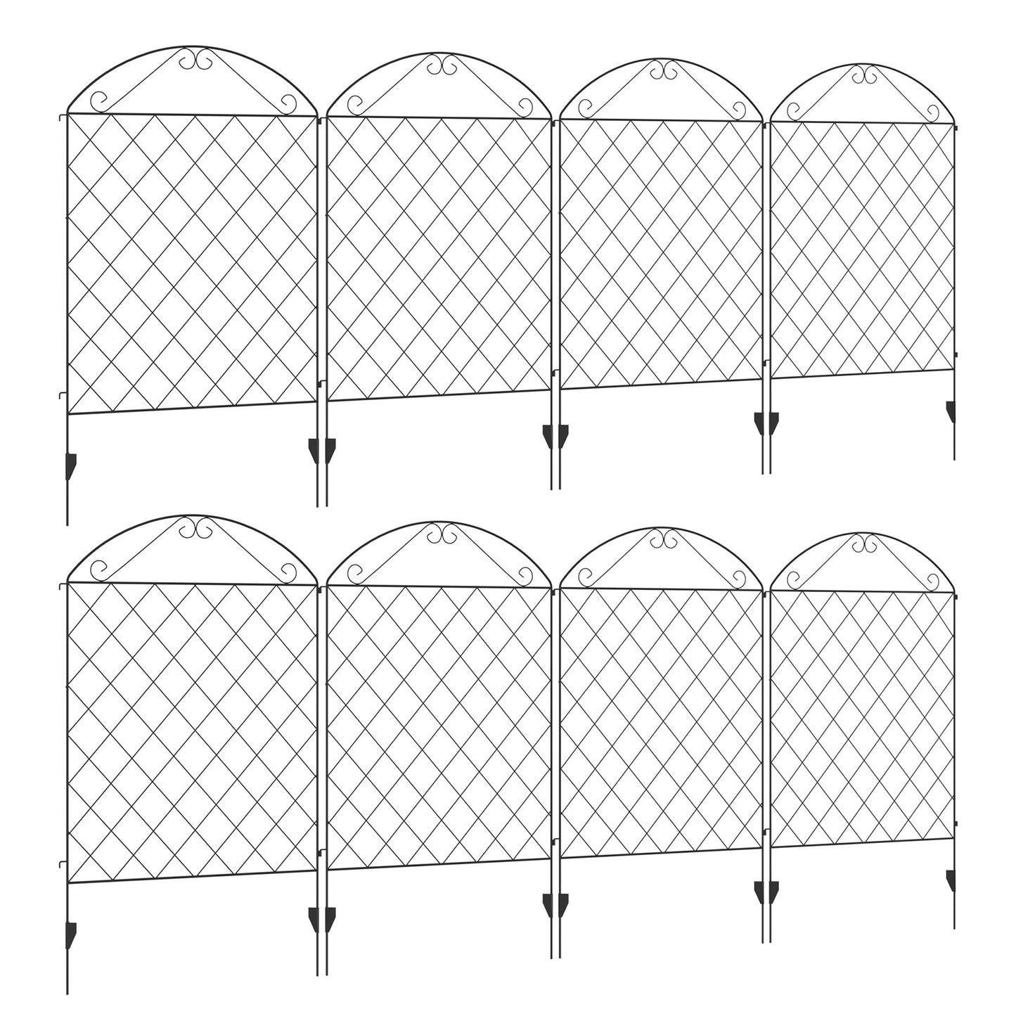 Outsunny Decorative Garden Fencing, 43in x 23ft Outdoor Picket Fence Panels, 8PCs Rustproof Metal Wire Landscape Flower Bed Border Edging Animal Barrier, Black
