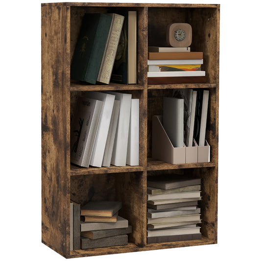 HOMCOM Six-Cube Bookcase - rustykalny brązowy efekt drewna